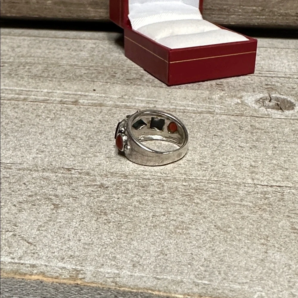 MARSALA signed 925 great shape turquoise onyx coral sterling silver ring size 7 - Picture 4 of 6